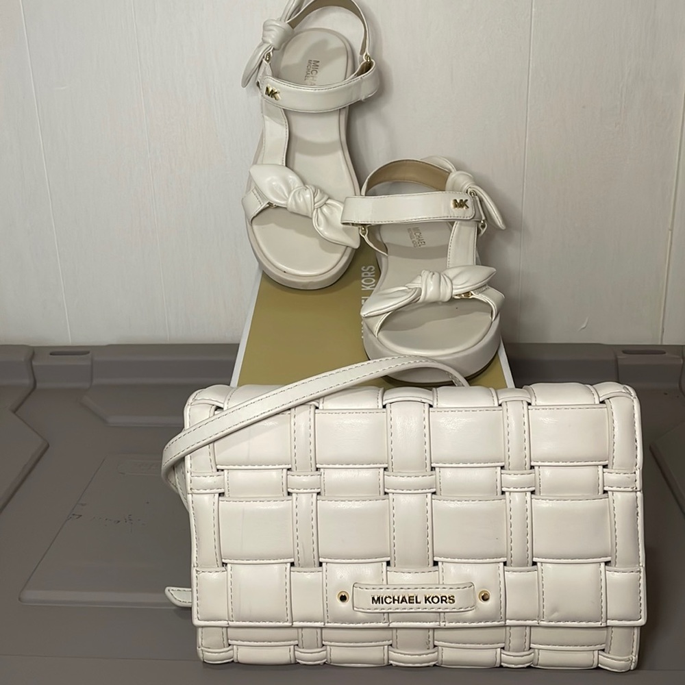 Michael Kors Phoebe Sandal and Large Woven Crossbody Purse